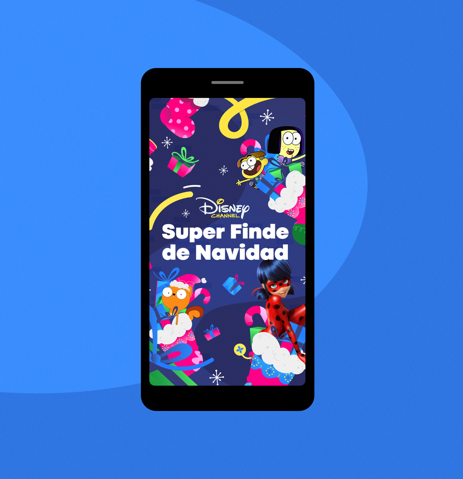 Disney Channel Xmas campaign shown across mobile apps and digital platforms.