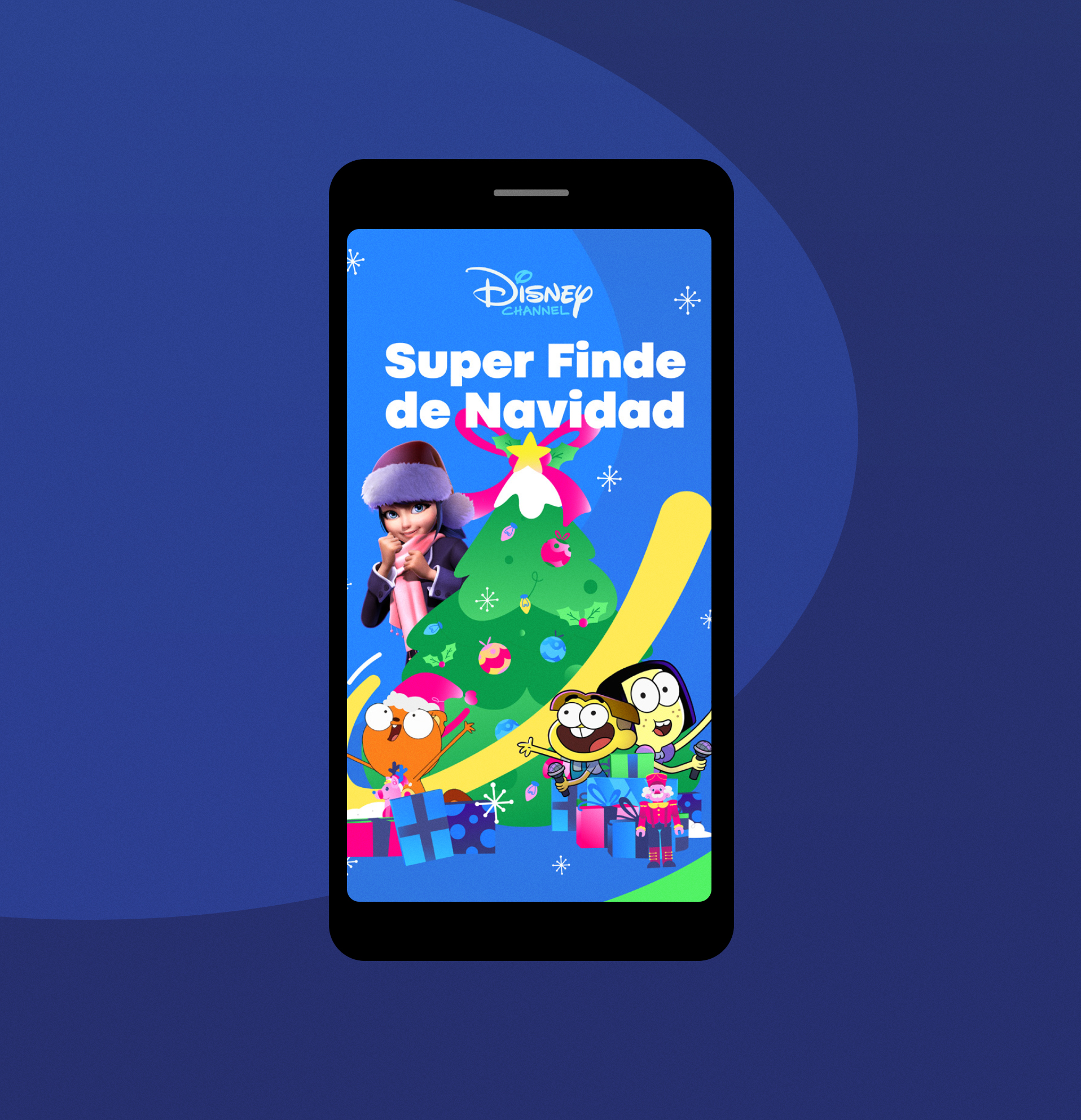 Disney Channel Xmas campaign shown across mobile apps and digital platforms.