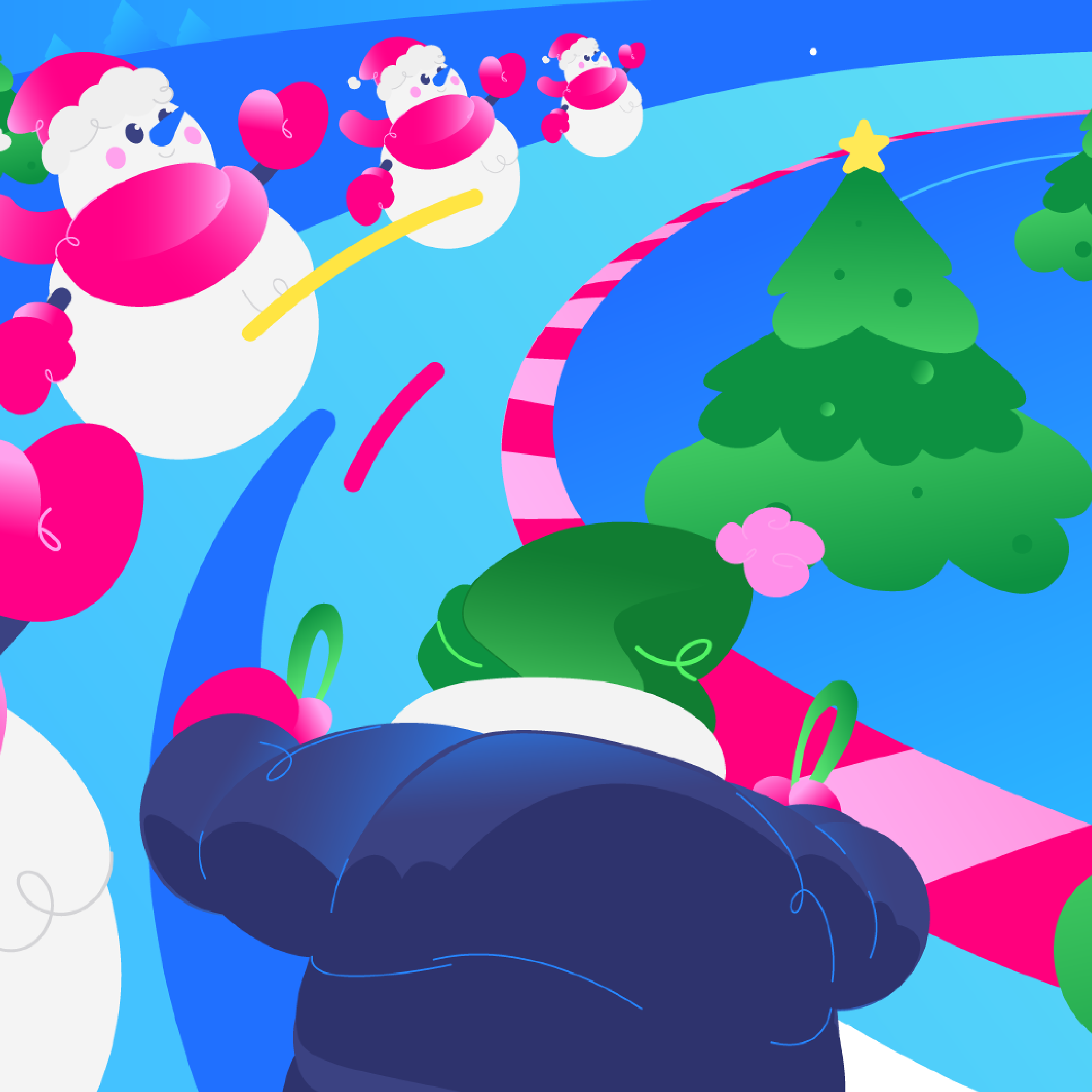 Children riding sleds through snowy slopes in the Disney Channel Xmas campaign.