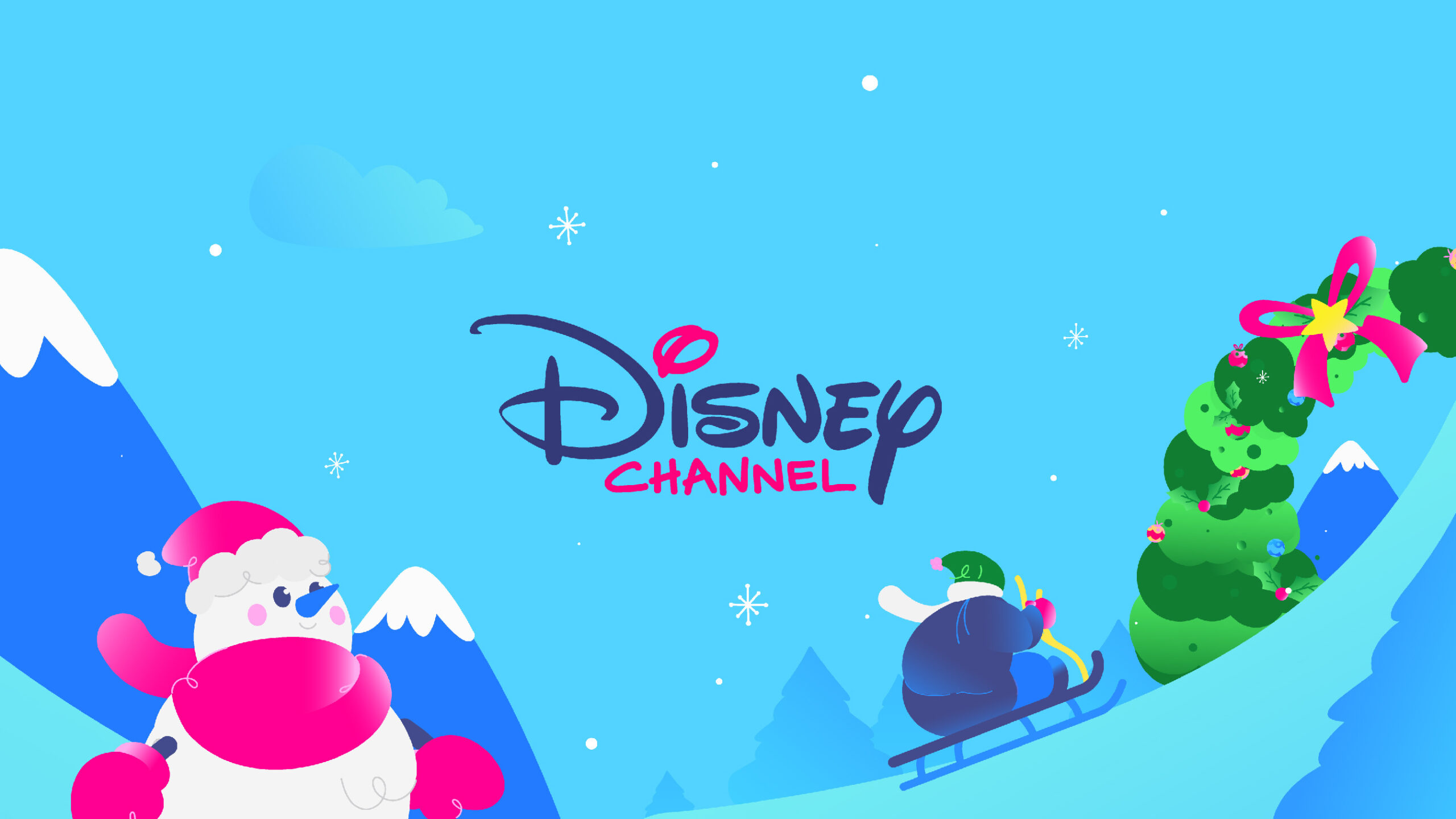 Santa Claus racing from the North Pole in the Disney Channel Xmas campaign animation.