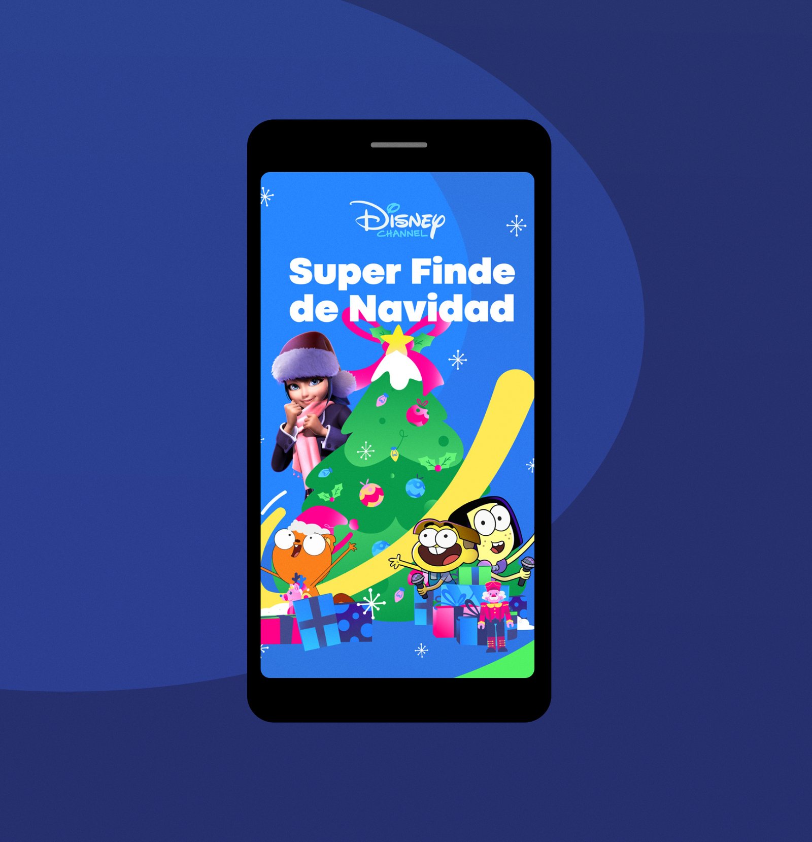 Disney Channel Xmas campaign shown across mobile apps and digital platforms.