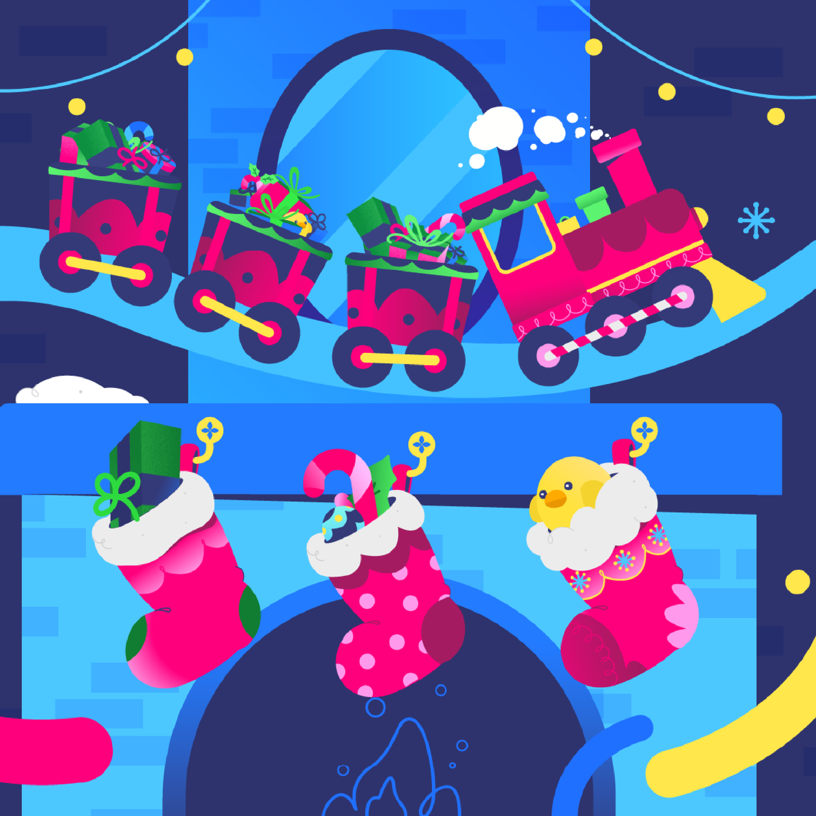 Magical Choo-Choo Express filled with gifts for Disney Channel Xmas campaign 2024.