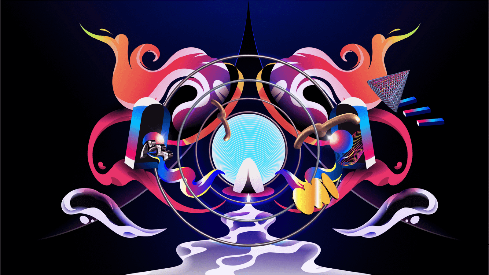 Between Dimensions Motion Array – geometric elements and experimental design, portals, colors, vibrant, curves