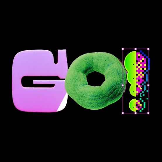 Supreme Letters animated typeface for Motion Array by PES Motion Studio: the word GO in 3D letters